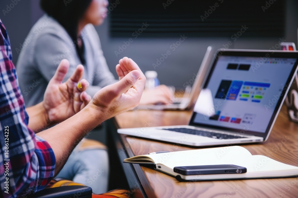 Aufkleber Team members participating in a collaborative meeting focused on project brainstorming and strategic planning in a modern conference room in the afternoon