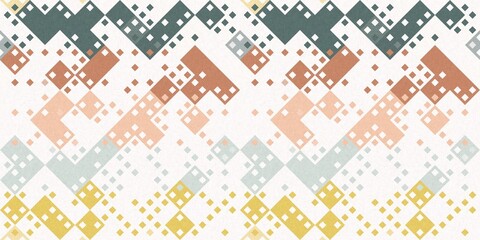 Simple glitch geometric seamless abstract banner with playful woven summer color. Bright whimsical gender neutral border bold irregular shape textile cotton effect edging.