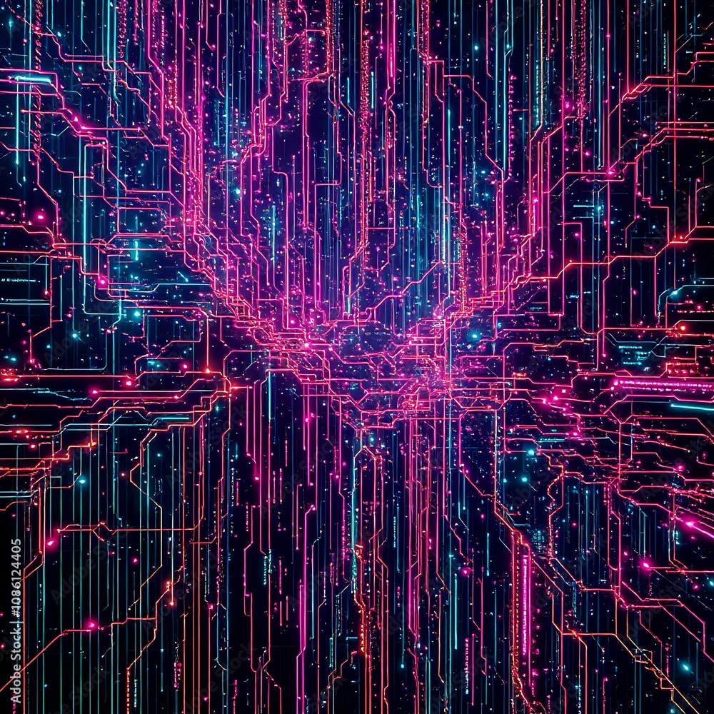 Aufkleber neon cyberpunk glitch matrix - dynamic abstract art for tech & design projects