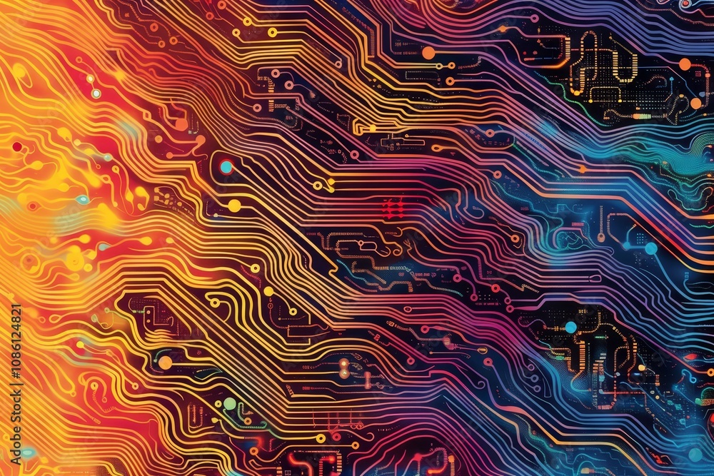 Fototapete abstract design of colorful circuitry patterns with vibrant hues and intricate details showcasing te