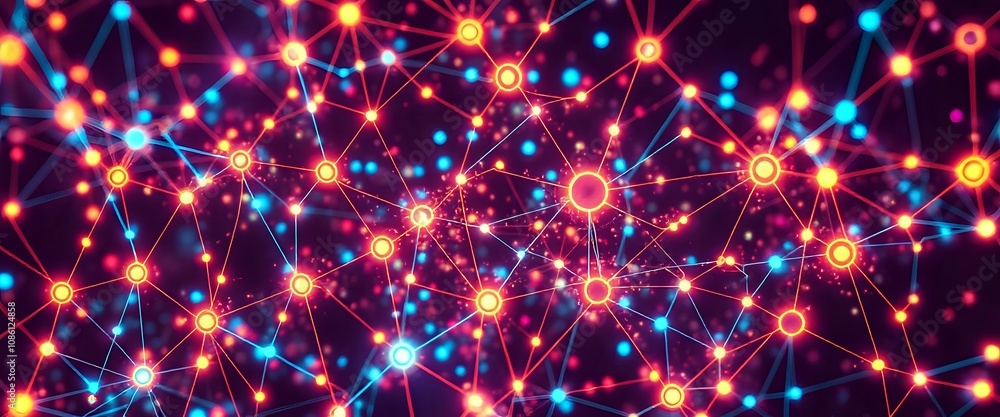 Aufkleber neon cyberpunk network: abstract data visualization