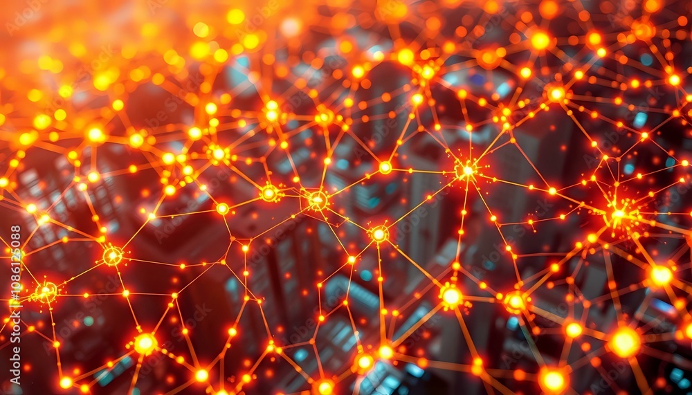Poster neon neural network web - intricate data visualization