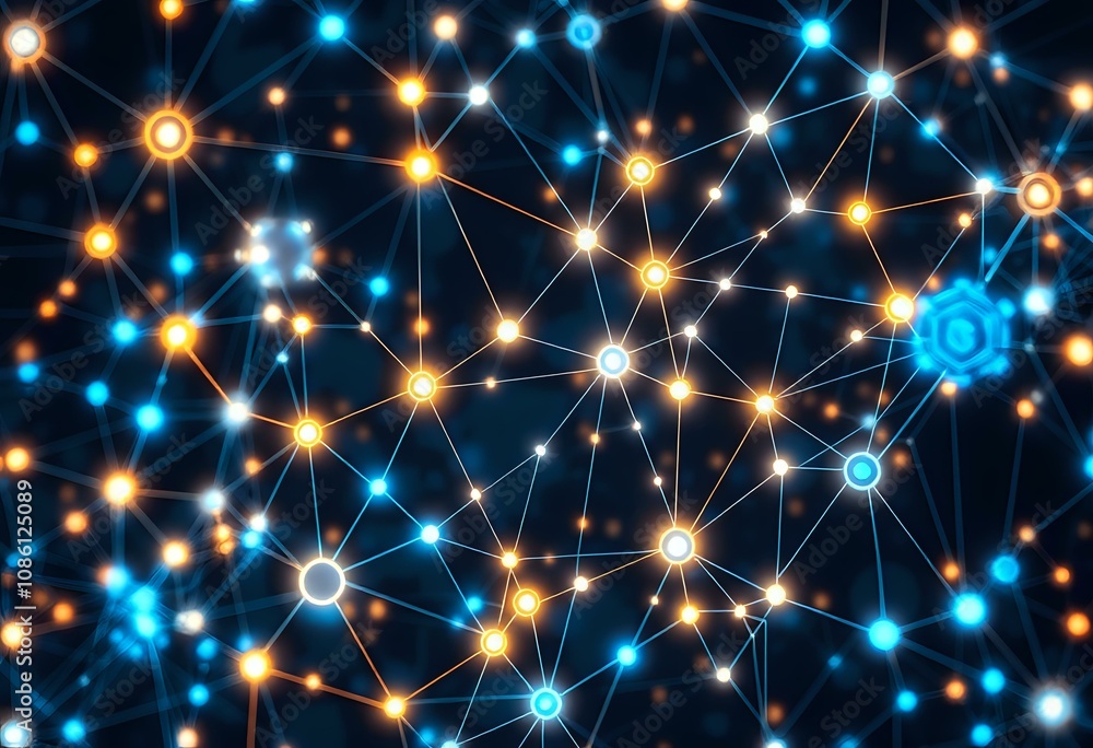 Poster abstract cybernetic neural network connection diagram