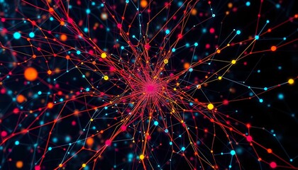 Fototapeta premium Vibrant Neural Network Abstract Art - Starburst Effect