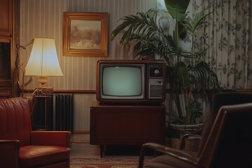 Vintage Television Set in Retro Living Room