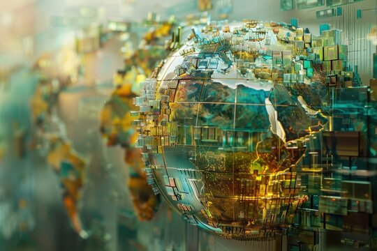 A colorful world map showcasing global connections with vibrant lines representing trade routes and cultural exchanges in a modern art style