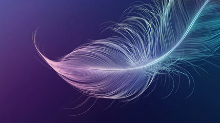 Naklejka premium A close-up view of a feather, its delicate structure highlighted against a rich, dark backdrop of purple and blue tones