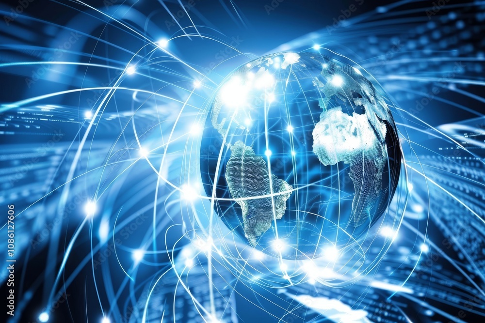 Fototapete a digital representation of the earth surrounded by glowing lines and connections, symbolizing globa