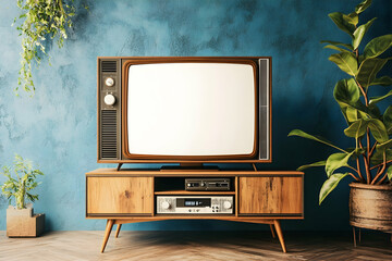 vintage tv mockup with a blank white screen retro technology for creative displays . illustration