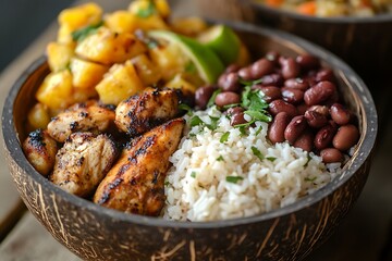 Delicious Chicken and Rice Bowl with Black Beans and Pineapple