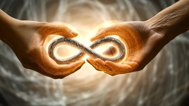 Couple holding glowing infinity symbol together