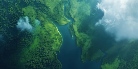Fototapeta premium An extreme close-up view from space, looking down at the dense, green rainforest of Indonesia's Kalimantan region