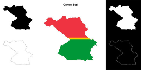 Fototapeta premium Centre-Sud region outline map set