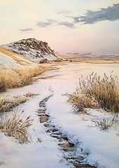 Snowy Path to Winter Barn Landscape