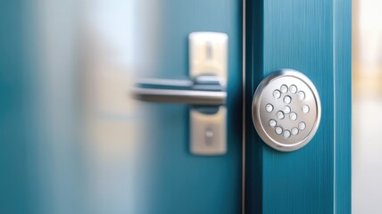 Naklejka premium Modern security: digital keypad lock with Braille writing below it, showing thoughtful design for accessibility