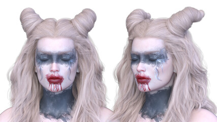 女性ヴァンパイアの顔クローズアップ　3DCGレンダリング