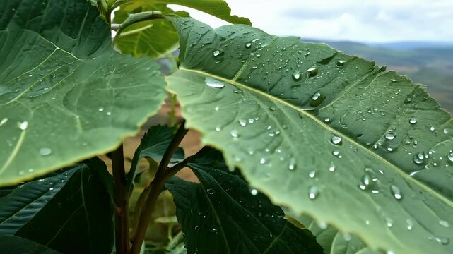 unique plant's large striking leaves ideal botanical plant focused video content macro leaf closeup pattern green detail texture ornamental ecology foliage garden healthy growth natural fresh life