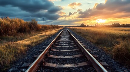 Fototapeta premium Railroad Tracks at Sunset