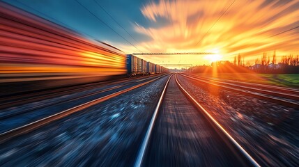 Obraz premium Freight Train Speed Sunset