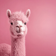 Obraz premium Adorable Pink Alpaca Against a Monochrome Pink Background