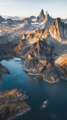 Obraz premium Changing Light: Mountain Peaks and Lake Through the Day