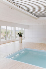 Pool inside the building, turquoise water, luxury apartments, luxury hotel, swimming pool, minimalist design