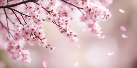Pink sakura petals gently falling in a dreamy background, delicate, tranquil