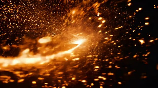 sky creating abstract background 4K depicts fiery atmosphere ideal firestorm burning ll es dynamic spark storm realistic ash particle black bright flash hot light motion sparkle blurred defocused
