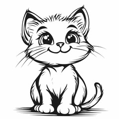 Obraz premium Kids coloring page with a cat, black and white, simple line art style