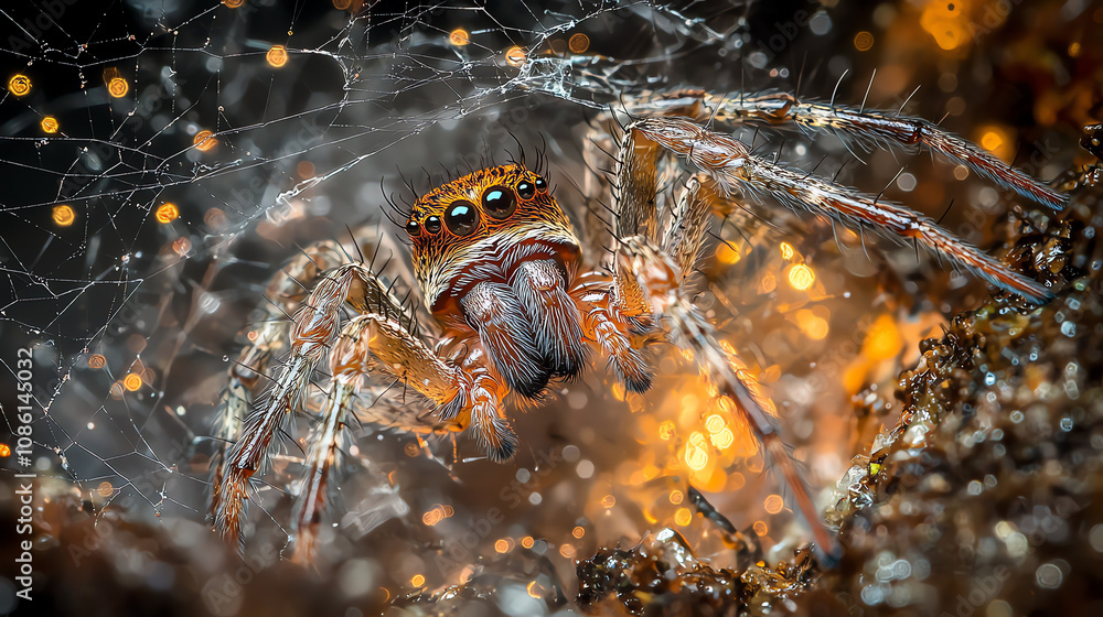Poster a spider skillfully spins its intricate web in a natural setting, showcasing each delicate strand un