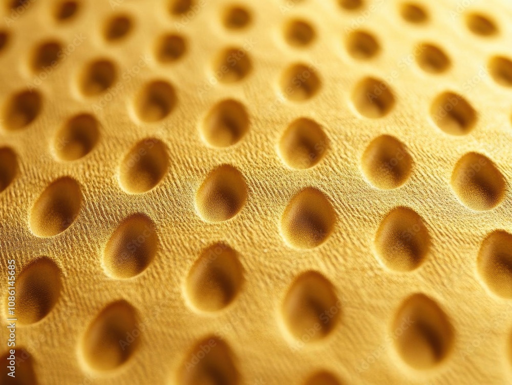 Poster golden abstract background: close-up of a textured surface with circular indentations