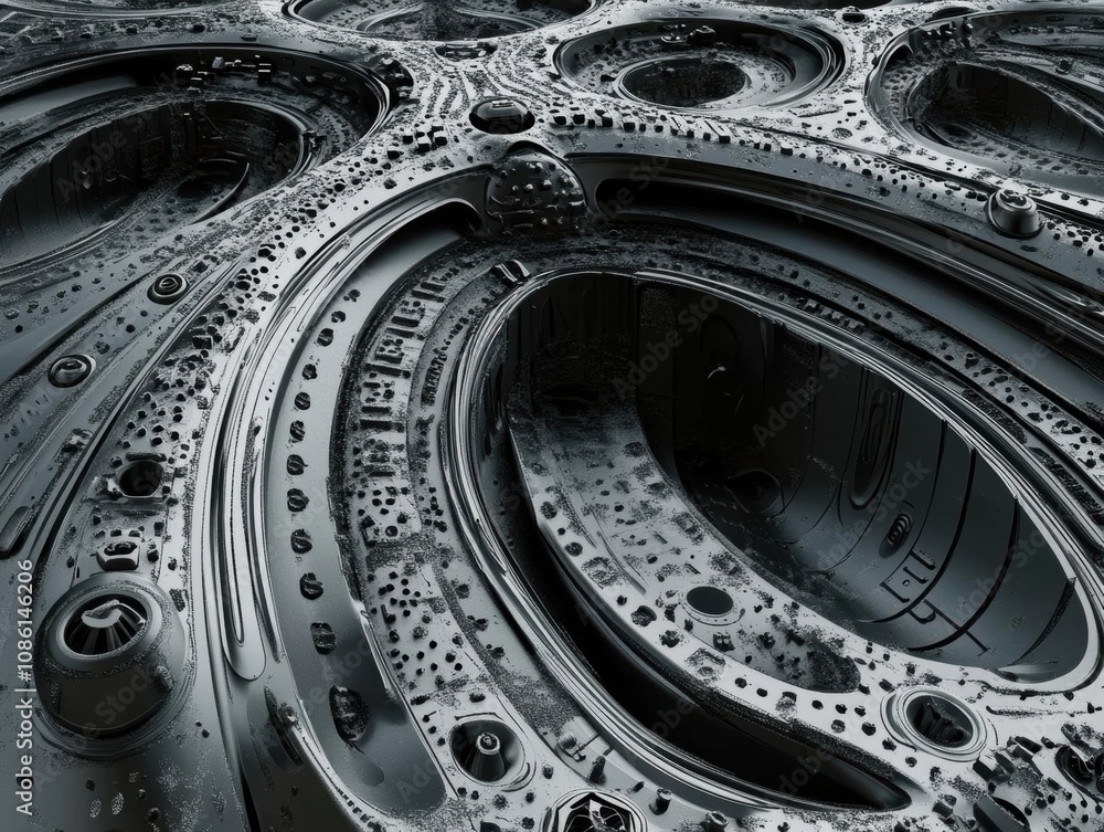 Poster metallic abstract structure - a symphony of curves and circles