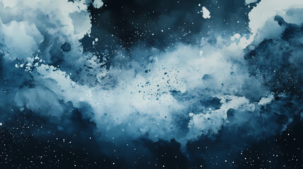 Watercolor painting texture background of night sky with clouds and stars. Cosmic Nebula Dreams. Illustration