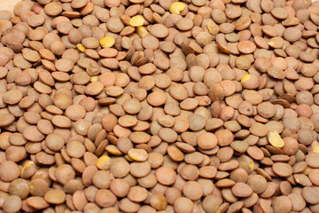 top view of lentilles grains.