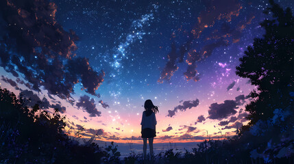 Fototapeta premium Explore the vastness of a starry universe, where cosmic beauty blends with vivid hues of blue and purple in a stunning backdrop. Cosmic Nebula Dreams. Illustration