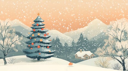 Fototapeta premium Christmas Tree in Snowy Mountain Landscape