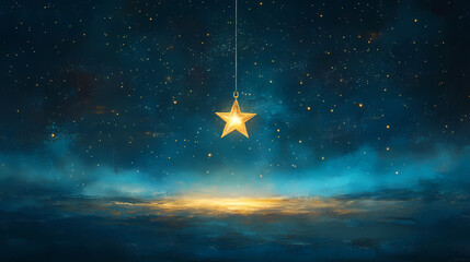A lone glowing star hangs suspended in the vast expanse of space, symbolizing hope, mystery, wonder, cosmic beauty, and the vastness of the universe. Cosmic Nebula Dreams. Illustration