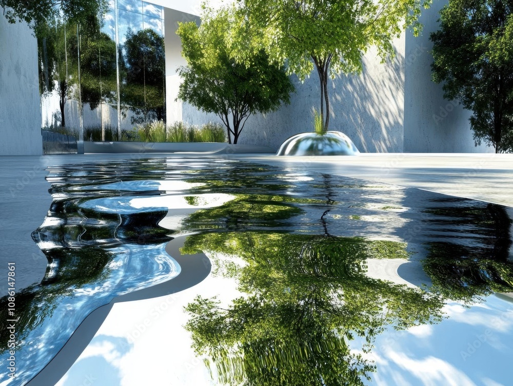 Poster reflected serenity: a minimalist landscape with a distorted view