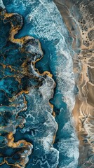 Fototapeta premium Bird's Eye View of a Coastal Paradise with Intricate Patterns and Blue Ocean