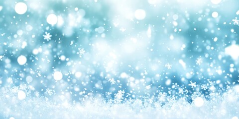 Fototapeta premium Delicate snowflakes drift softly through the air, creating a serene atmosphere as a calming blue backdrop enhances the beauty of winter's embrace at dusk