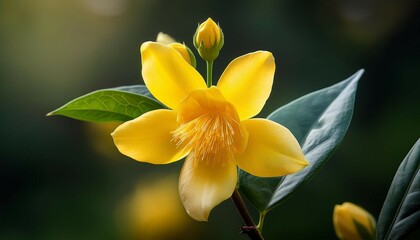 Fototapeta premium stunning yellow jasmine flower on stem