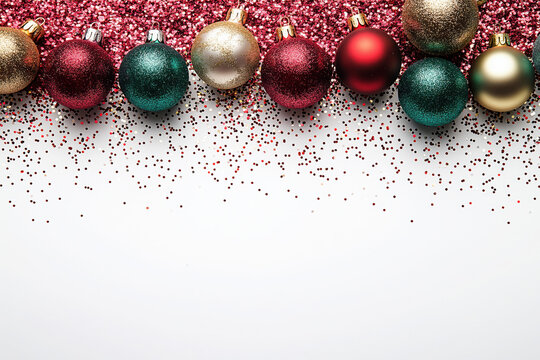 Flat Lay Top Down View of Festive Christmas Ornaments in Red, Green, and Gold Holiday Decorations

Citations:
[1] https://www.bonjourfete.com/collections/christmas-holiday-party-decorations
[2] https:
