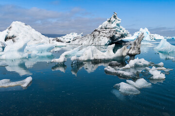 Sunshine over Jokulsarlon glacier lake in Iceland