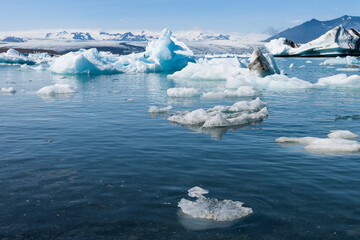 Sunshine over Jokulsarlon glacier lake in Iceland