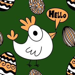Easter chicken seamless birds pattern for wrapping paper and fabrics
