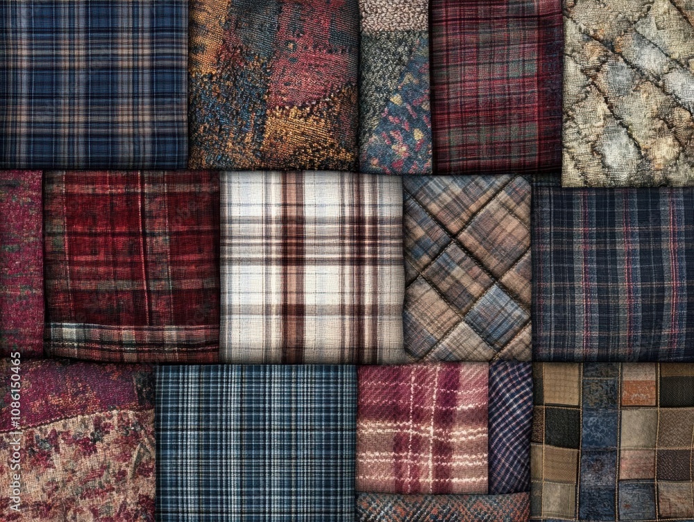 Poster patchwork plaid fabric textures: a symphony of patterns and colors