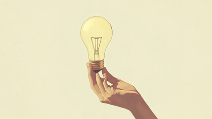 A hand cradles a lit lightbulb