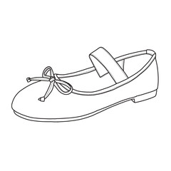 Women’s Round Toe Ballet Flat Elastic Strap Comfortable Flats Shoes Slip On Line art, Technical sketch hand drawing outline vector doodle side isometric view isolated on white background
