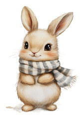 Obraz premium PNG Cute rabbit wearing a striped scarf in winter