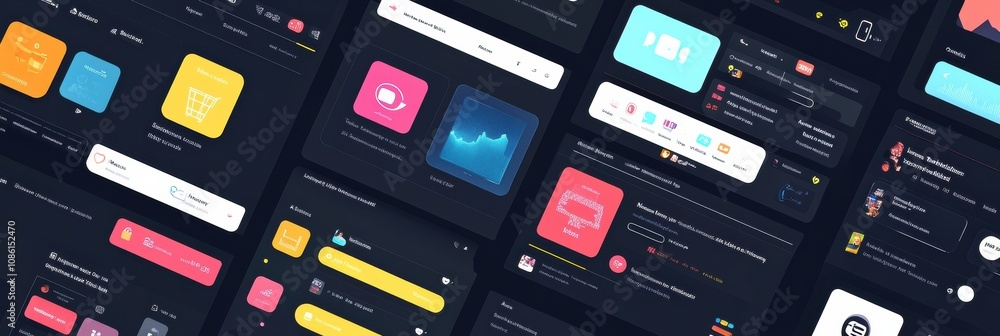 Poster Various social media app interfaces are arranged in a grid, highlighting notifications, messages, and user engagement in a modern setting. Generative AI
